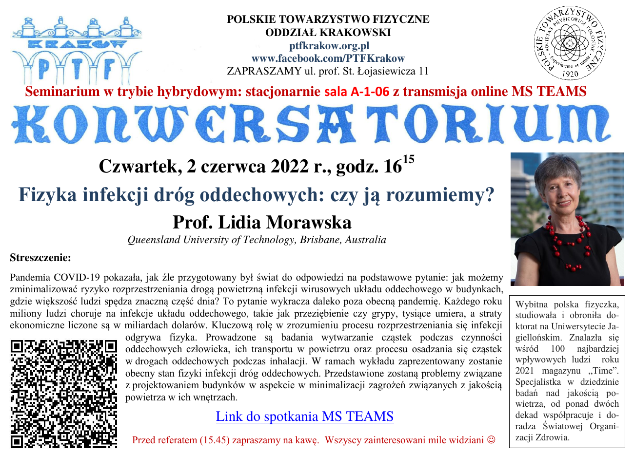 KONWERSATORIUM FIZYCZNE 2 CZERWCA 2022 (CZWARTEK), GODZ. 16:15  – TRYB HYBRYDOWY